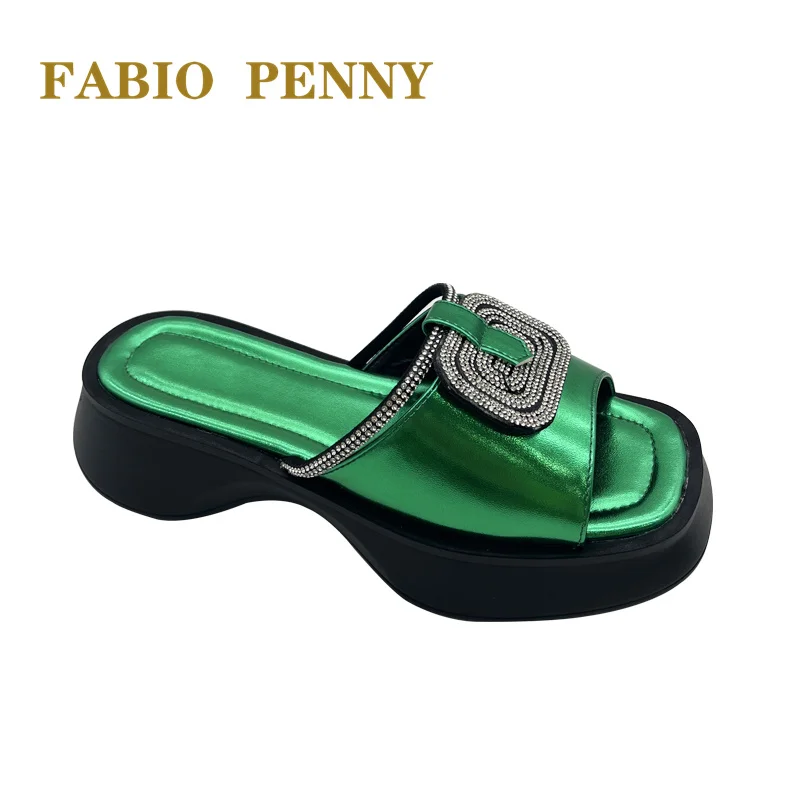 FABIO PENNY Official 2024 Platform Comfort Commuter Diamond Bright Fashion Women\'s Summer Casual Holiday Women\'s slippers