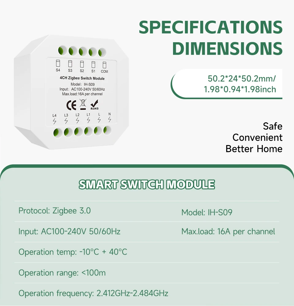 Tuya ZigBee 4CH 16A Smart Switch Module Modern Lightbulb Control Compatible with Alexa Google Home 1/2/3/4-Way Lighting Systems