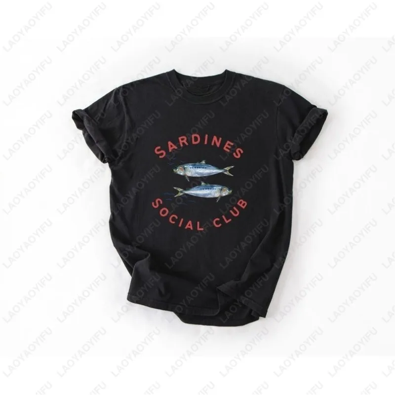 Sardines Social Club Tshirt Portuguese Charm Fisherman Graphic Tees Coastal Vibes Seafood Humor Men Women Cotton Adult Cute Tops