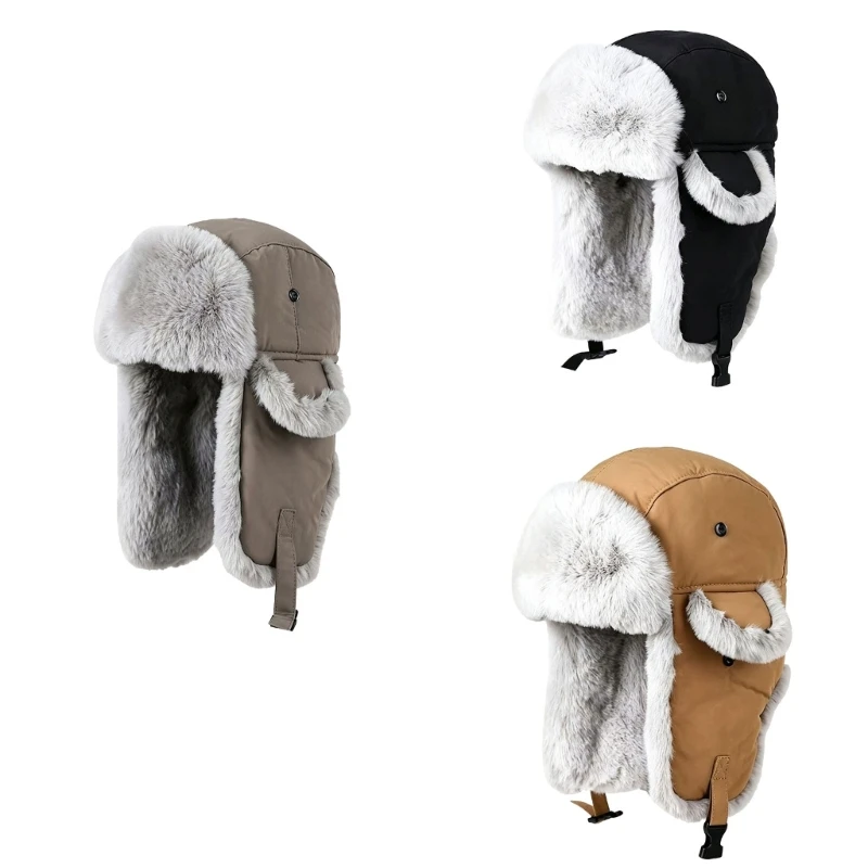Unisex Winter Trapper Hat with Faux Lambswool Lining, Extended Ear and Neck Coverage, and Adjustable Clasp Closure for Y08E