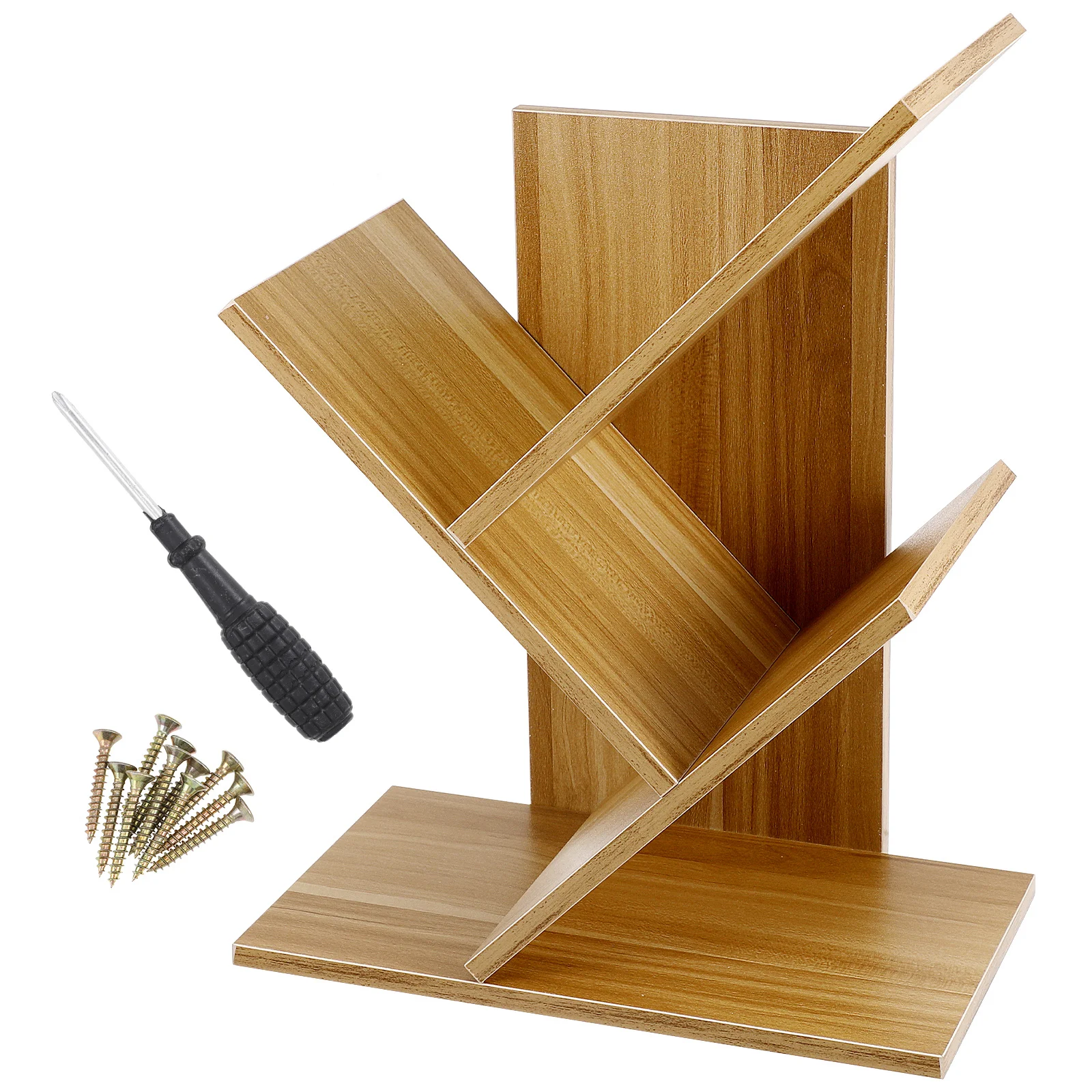 

3 Layers Wooden Tree Bookshelf Small Desktop Storage Rack For Home Office Space Saving Bookcase Book Storage Rack