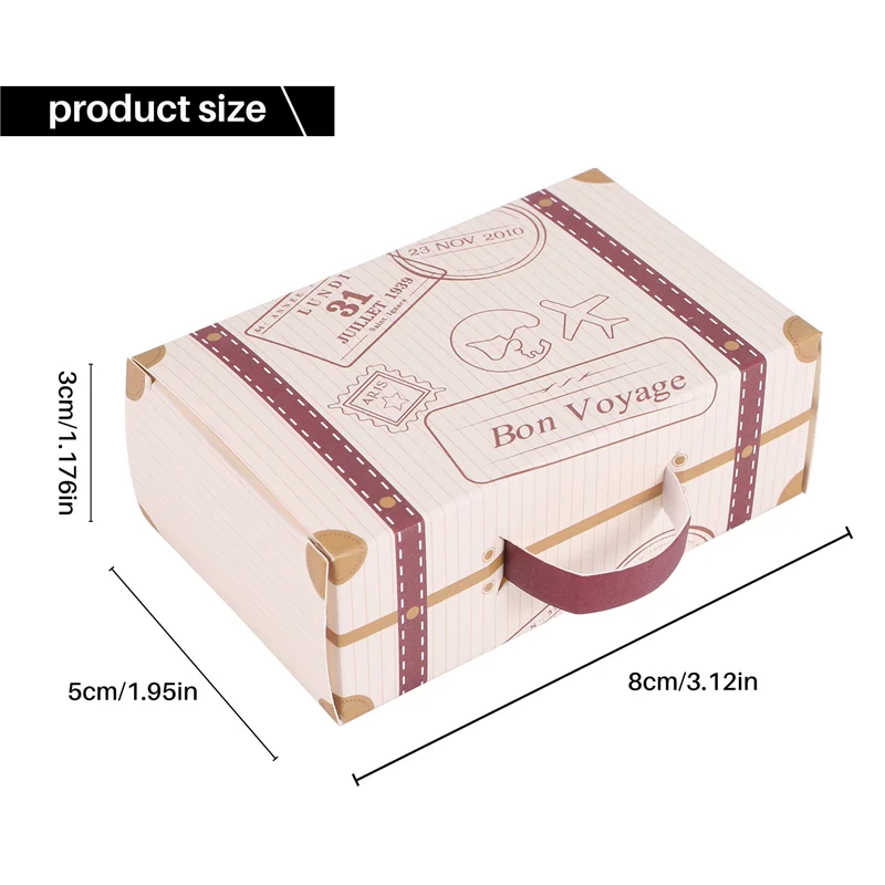 50pcs Mini Suitcase Favor Box Party Favor Candy Box, Vintage Kraft Paper with Tags and rope for Wedding/Travel Themed Party/Brid