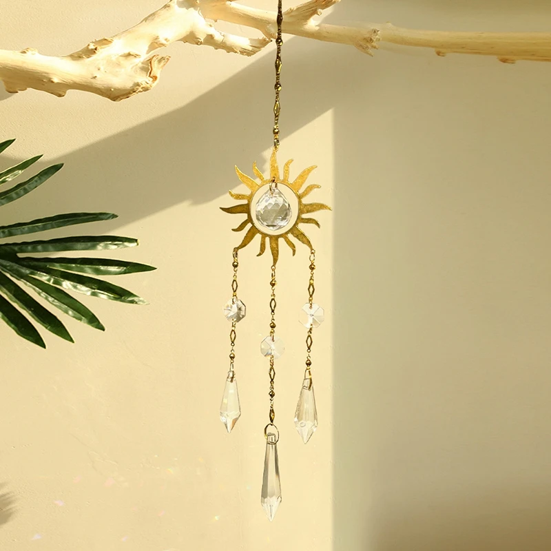 Crystal SunCatcher Prisms Hanging Sun Rainbow Light Catcher Chain Window Drop Wind Chimes Bell Garden Wedding Home Charm Decor