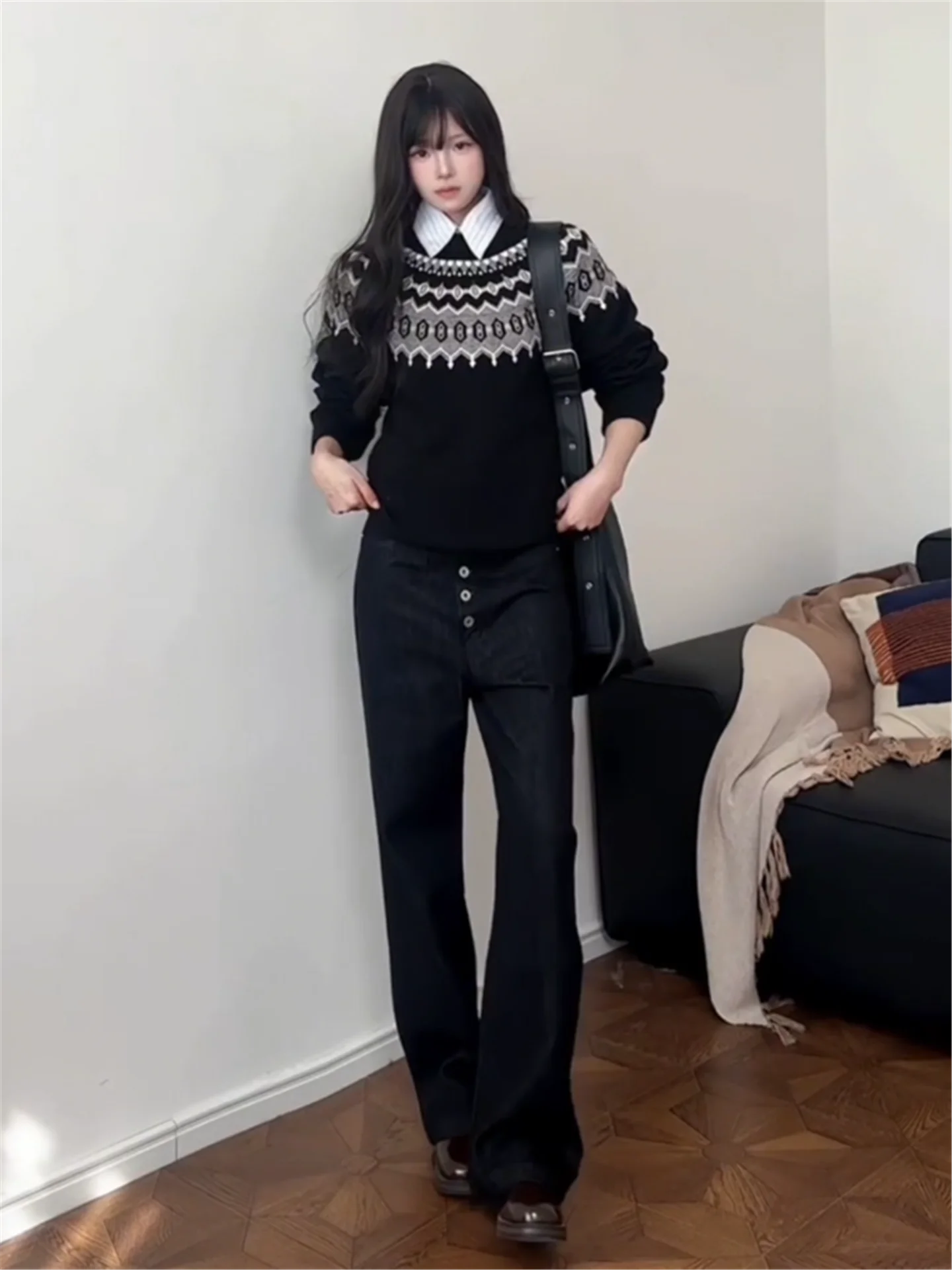 

American Vibe Wide Leg Original Jeans Women's Loose Slimming Tall Extended Design Sensation Floor-Length Pants