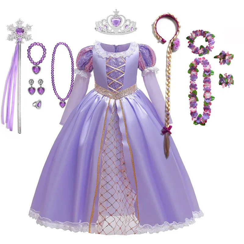 Robe princesse violette pour filles, Costume de luxe, robe de bal pour fête d'anniversaire, vêtements fantaisie pour Halloween et carnaval