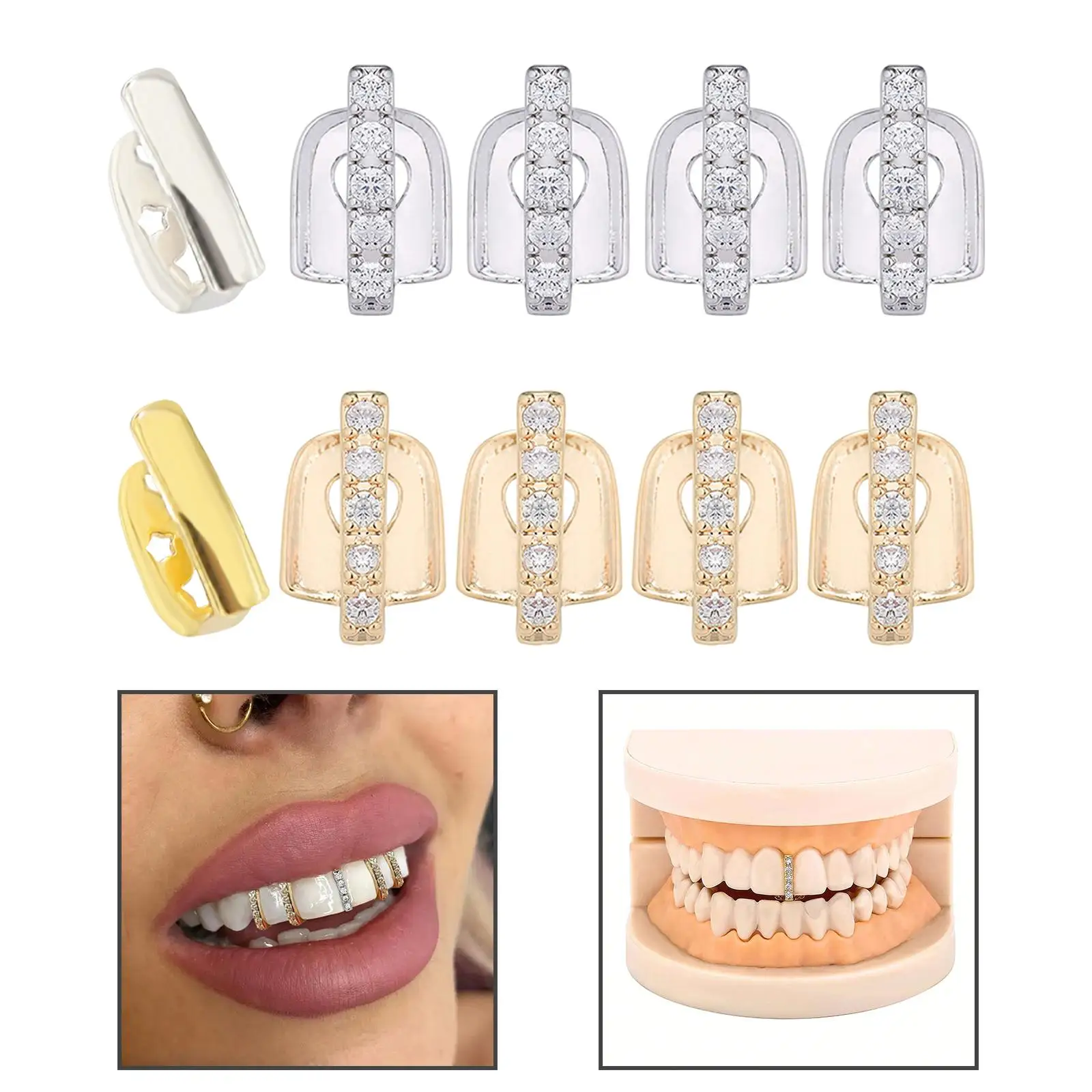 5x Tooth Cap Gap Grillz Compact Photography Prop Rapper Costume Mouth Grillz
