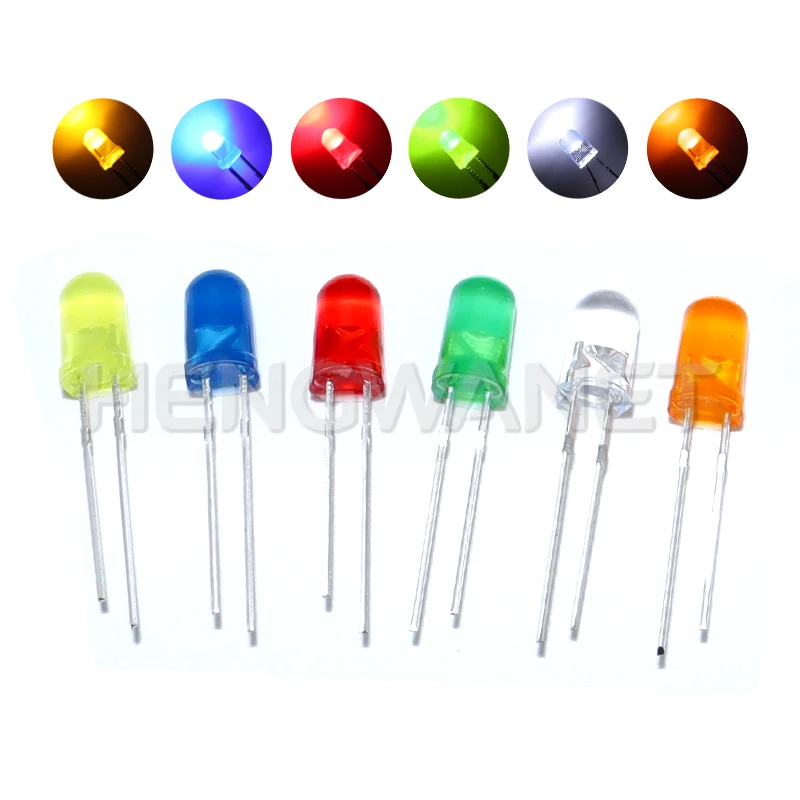 100PCS/LOT 5mm LED Diode F5 Assorted Kit White Green Red Blue Yellow Orange Pink Purple Warm White DIY Light Emitting Diode