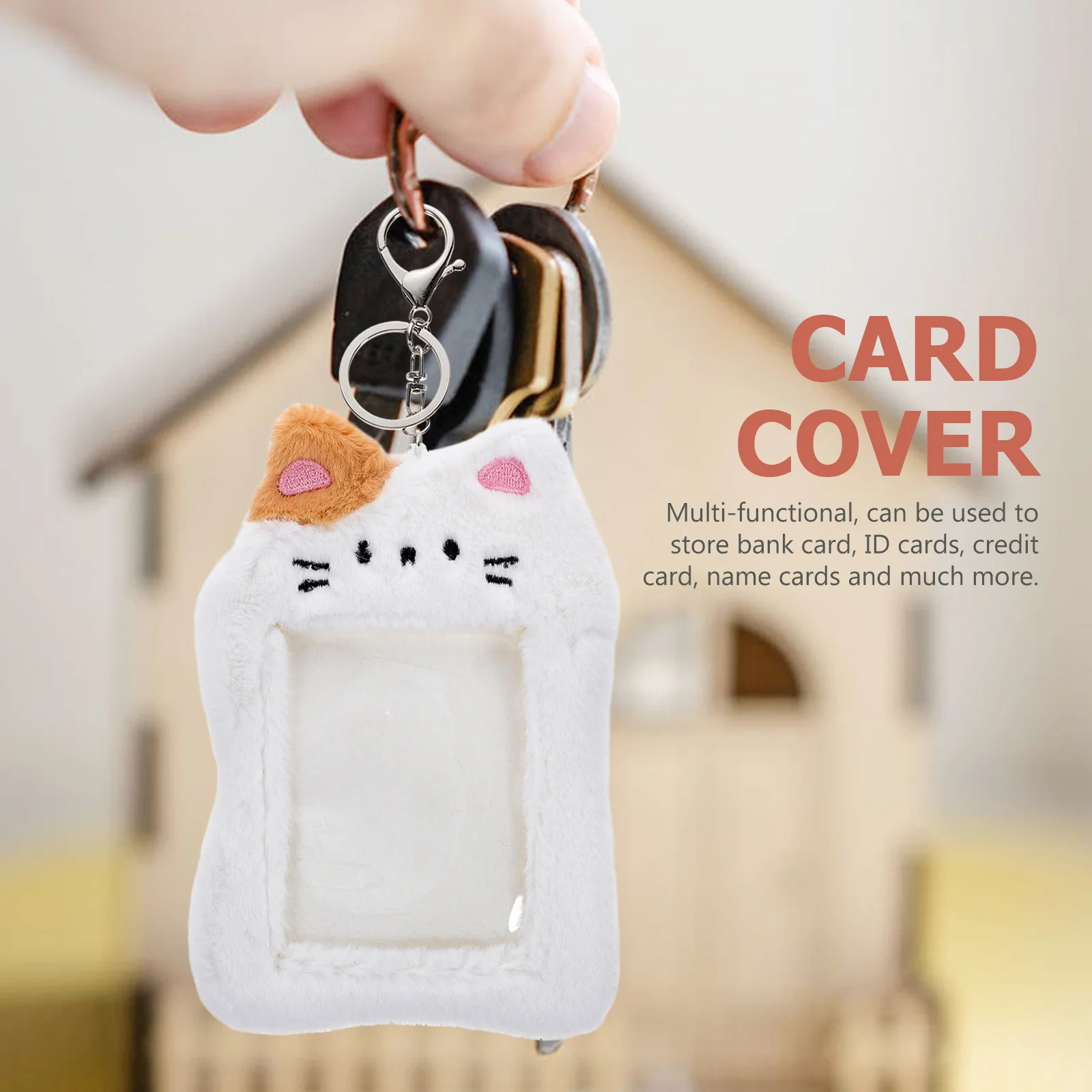 Plush Card Holder Cards Id Badge Keychain Postcards Sleeve Cover Reusable Student Cartoon