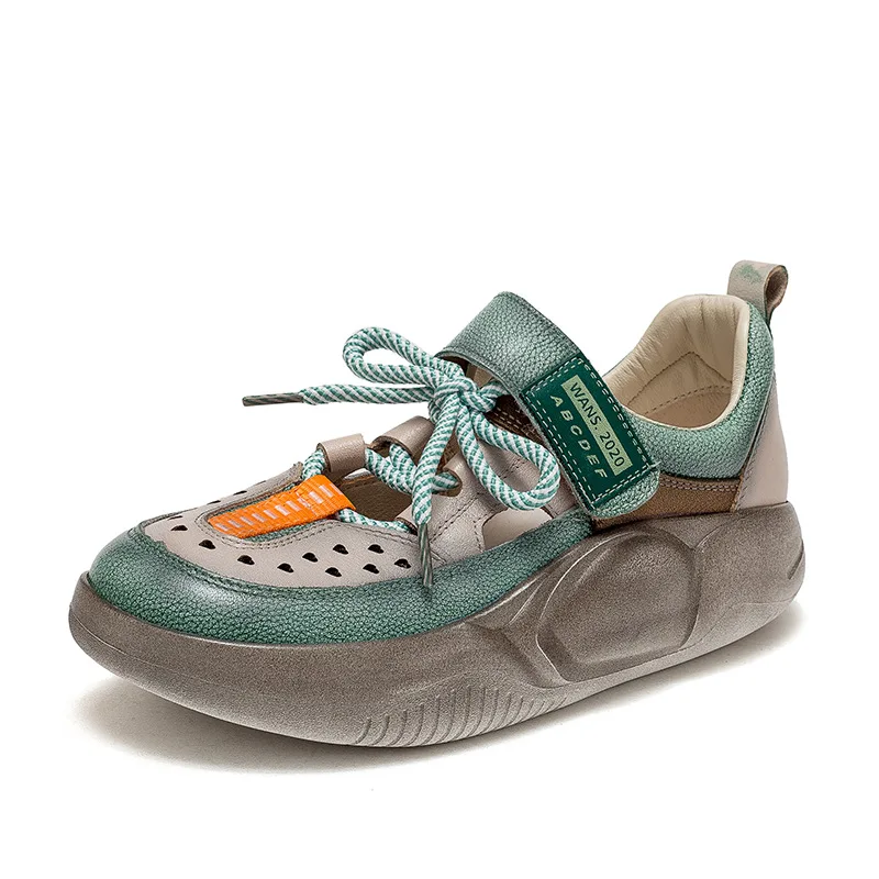 GKTINOO Hook & Loop Shoes Women Sneakers Genuine Leather Mixed Colors 2024 New Handmade Comfortable Retro Platform Sneakers