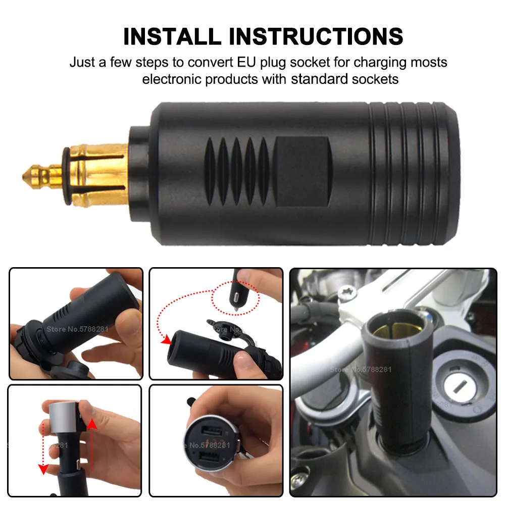 Enchufe europeo DIN A Adaptador de encendedor de cigarrillos de motocicleta, convertidor de salida de cargador, 12-24V, Universal para F850GS S1000XR