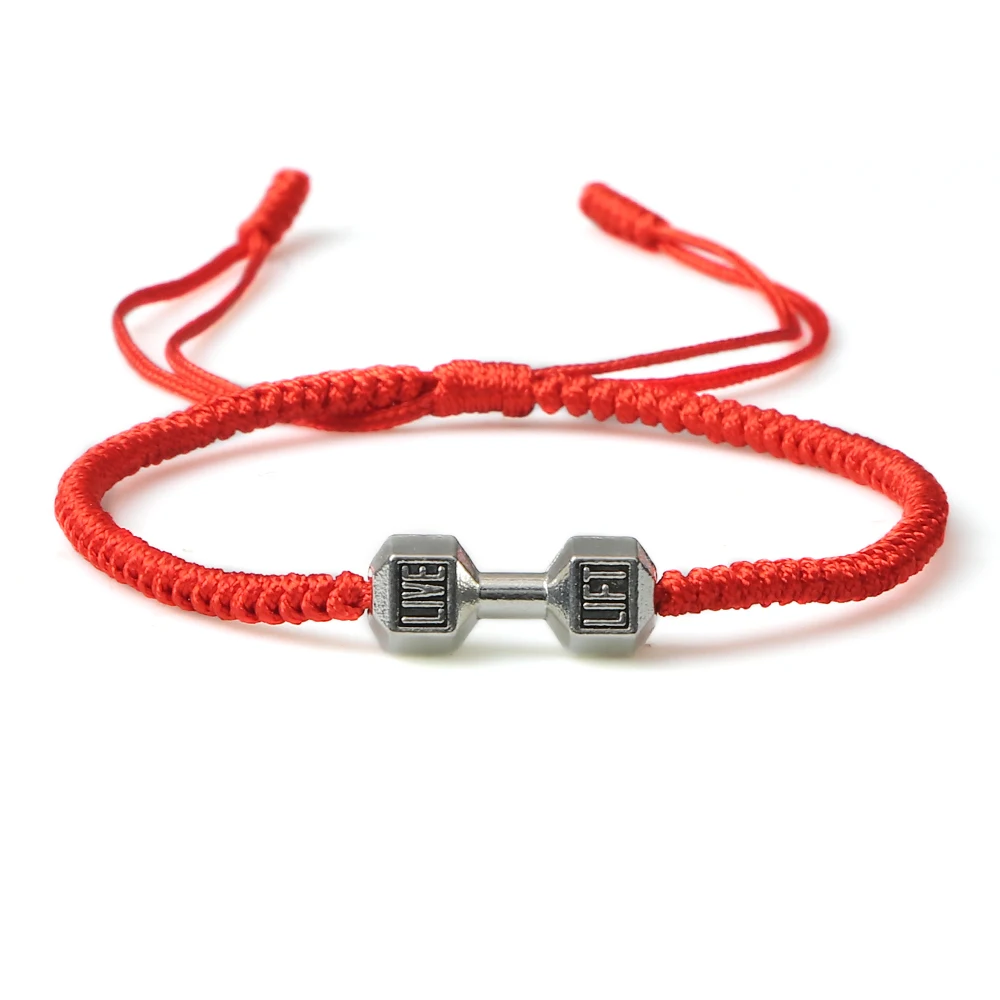 Trendy Red Rope String Weave Bracelet for Men Fashion Dumbbell Bracelets&Bangles Wrist Women Jewelry Gym Fitness Energy Pulseira