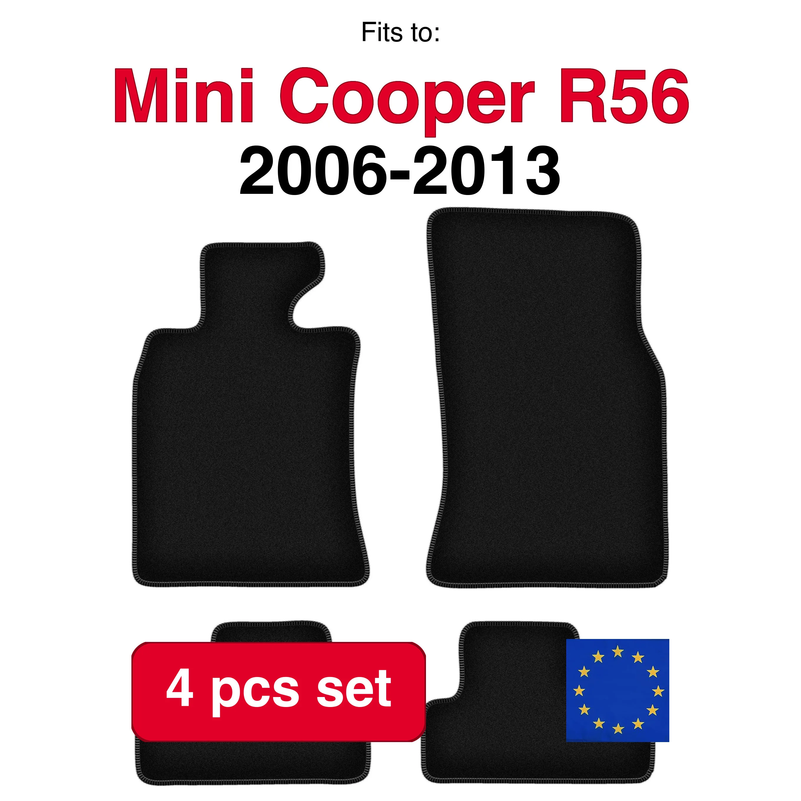 Jeu de tapis en velours pour Mini Cooper R56 hayon (2006-2013) -Noir (4 pièces)