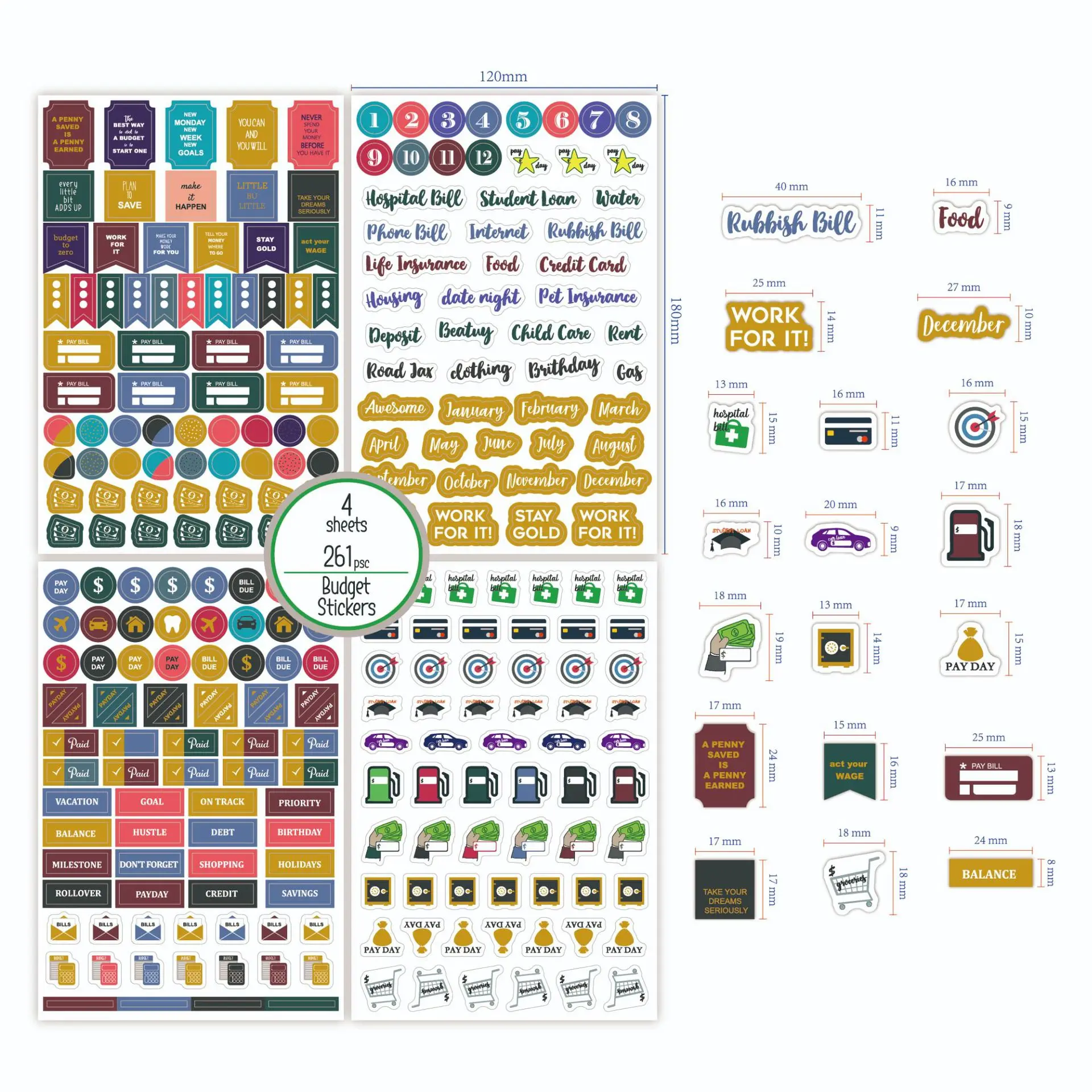 4 vellen/set budgetstickers Plannerstickers, dagelijkse, wekelijkse en maandelijkse planners Scrapbook-labels Briefpapier