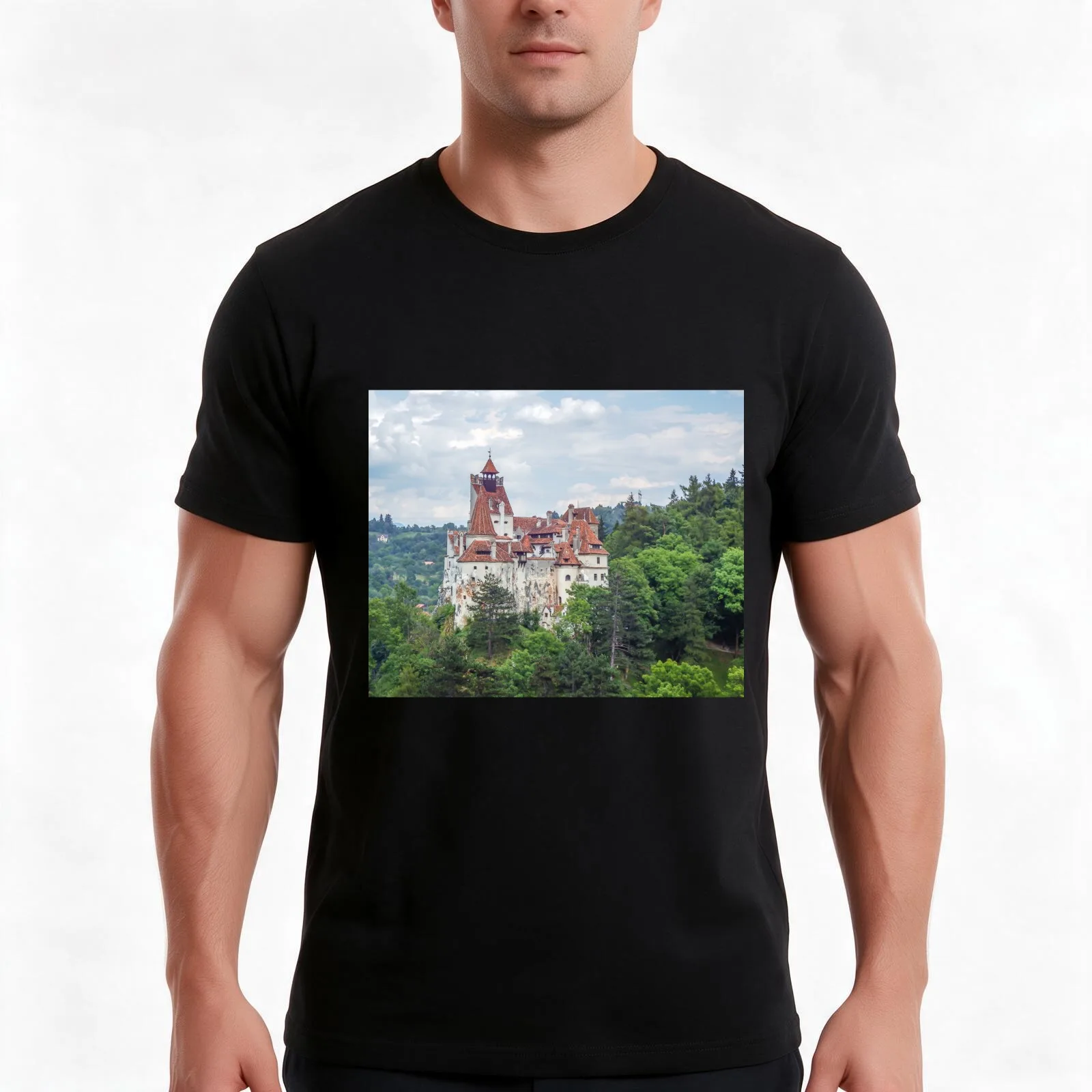 Bran Castle view T-Shirt Summer Casual Cotton Tee Oversized Streetwear Tops Vintage Graphic Print Loose Fit Short Sleeve