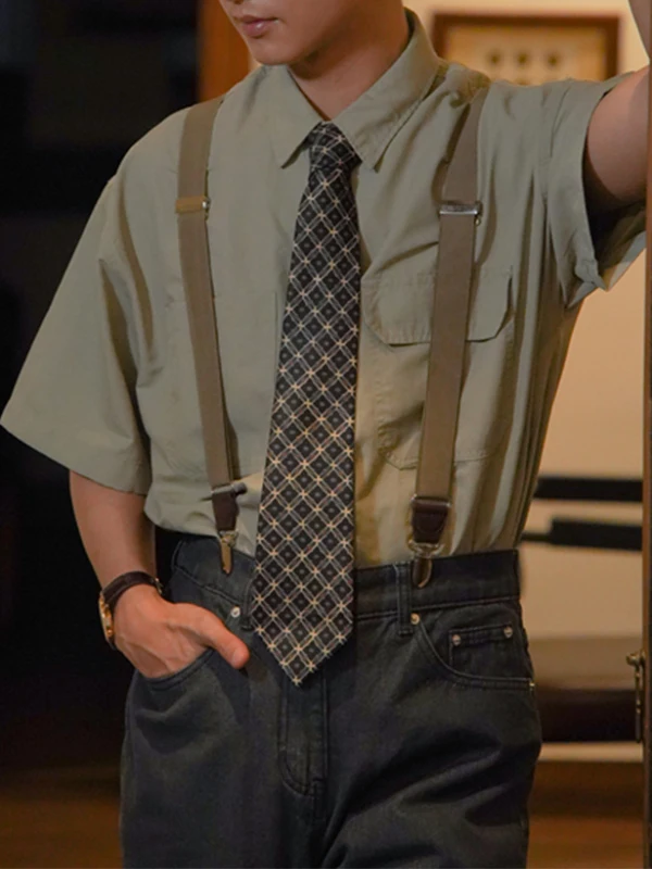 

Retro Japanese Sle Men's ort Sve irt Casual Loose Fit Pure Color Summer Faion Outerwear with ket Youth Trend