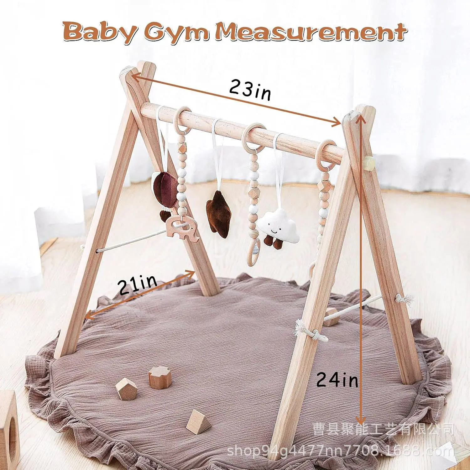 Decorative Nordic style wooden exercise equipment ornament newborn baby baby fitness rack toy bell fitness rack hanging