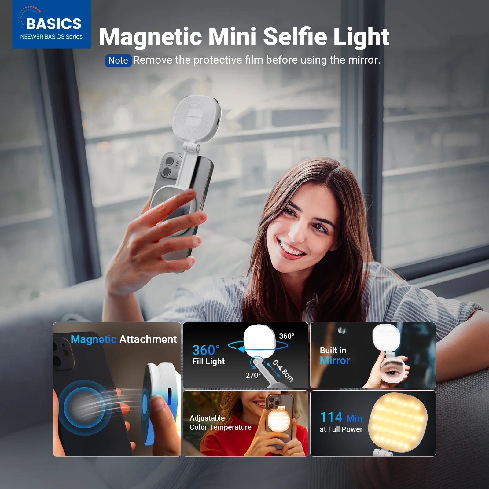 NEEWER BASICS NL72B Magnetic Selfie Light, Portable LED Fill Light for Makeup Vlog Live Streaming