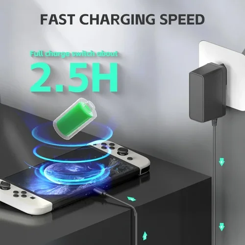 Imagen 2 del producto Accesorio de cargador/adaptador de CA para interruptor/OLED/lite UE/EE. UU. Cable de alimentación tipo C Cable de alimentación USB