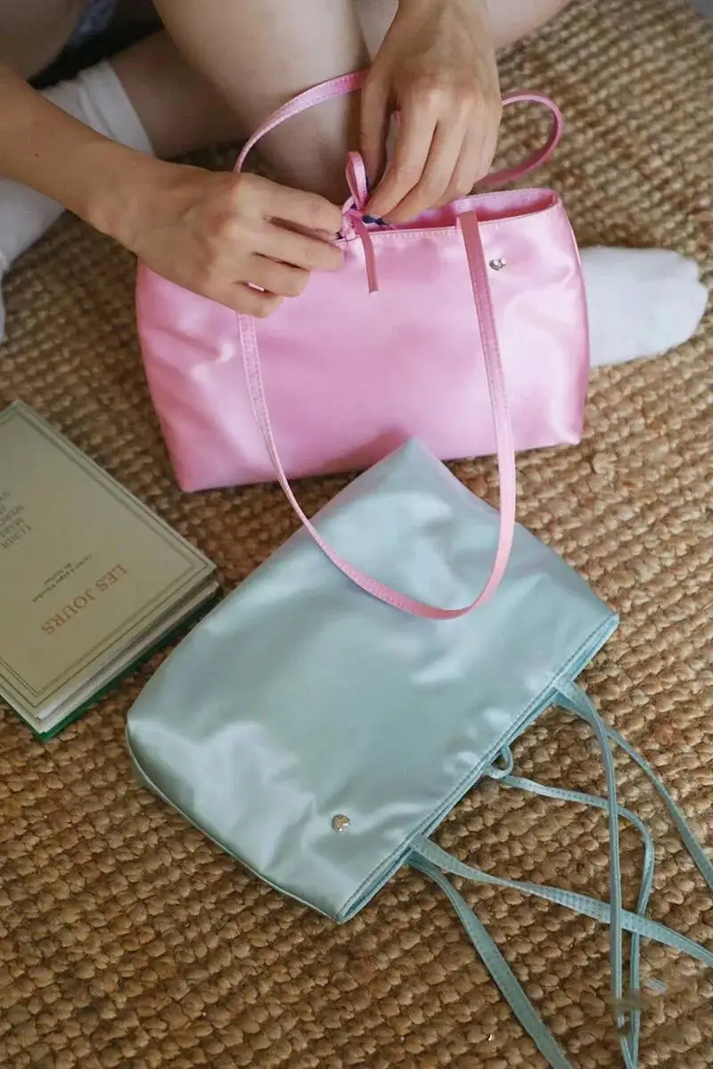 Bloom Hot Girls Satin Pink Shoulder Women Fairycore Aesthetic Large Capacity Handbag Tote Bag Female Versatile Y2k Bags