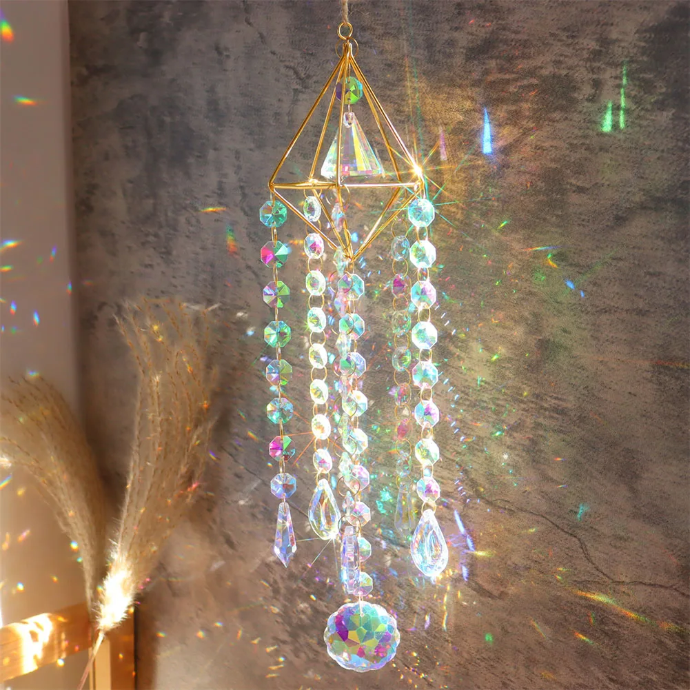 Crystal Wind Chimes Dream Catcher Stained Glass Sun Catcher Prism Rainbow Maker Window Garden Decoration Crafts Christmas Gift