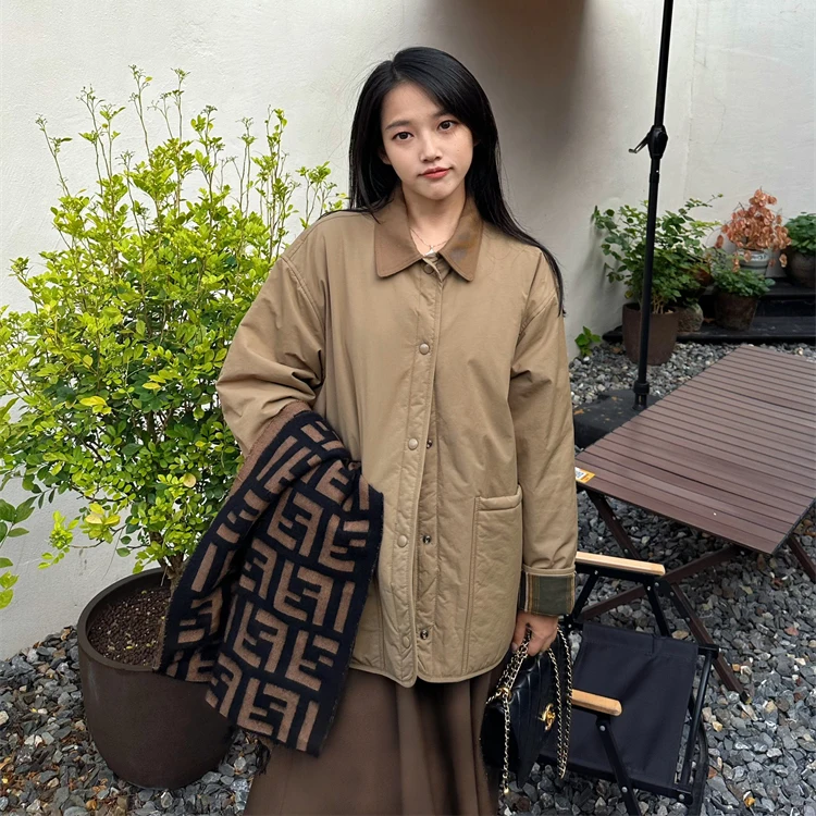 

Утепленное теплое хлопковое пальто в клетку для женщин, осенне-зимняя верхняя одежда, стандартный крой, на пуговицах, с длинными рукавами