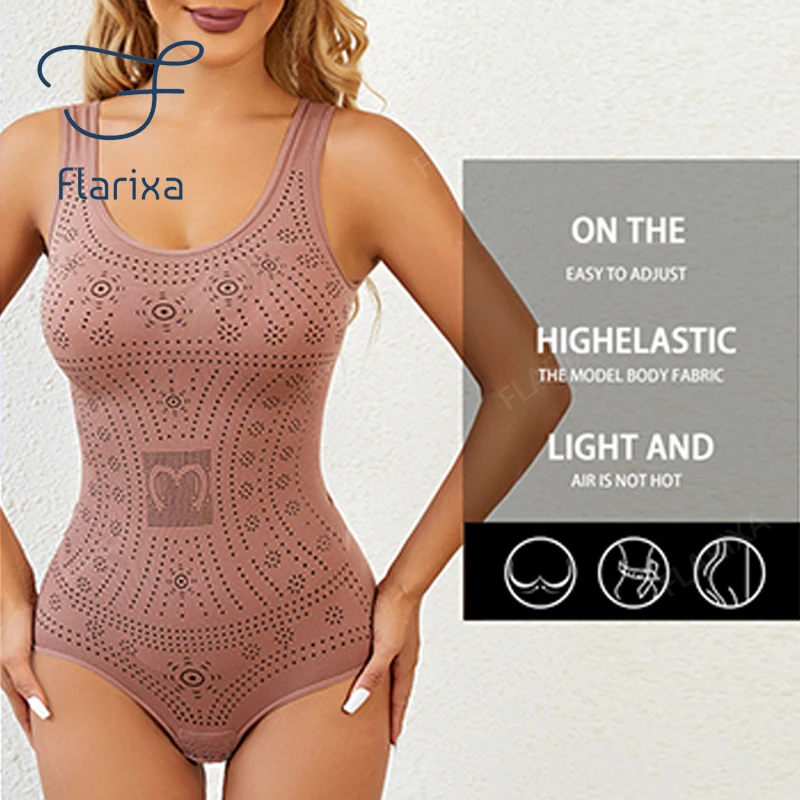 Flarixa Seamless Tummy Control Bodysuit Printed Large Size Shapewear Belly Slimming Body Shaper Corset Underwear Women Tank Top