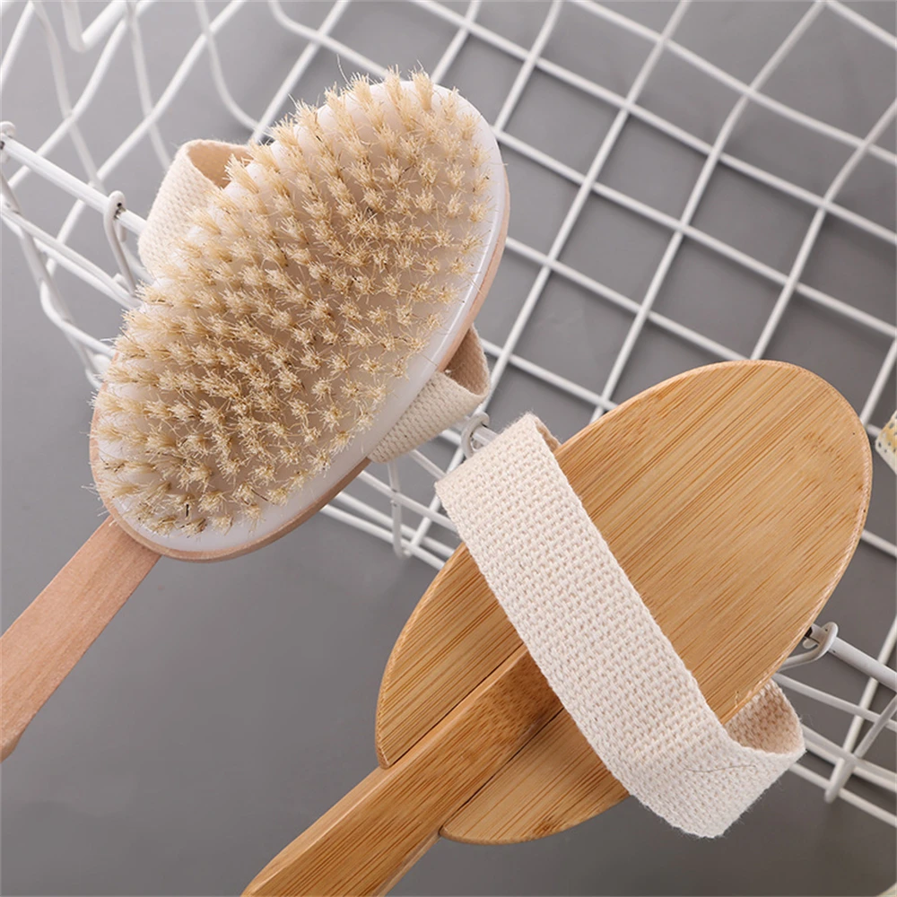 Long Wooden Handle Body Brush Removable Bristle Exfoliating Dry Skin Back Scrubber Shower Skin Spa Cleaning Massager Bathroom