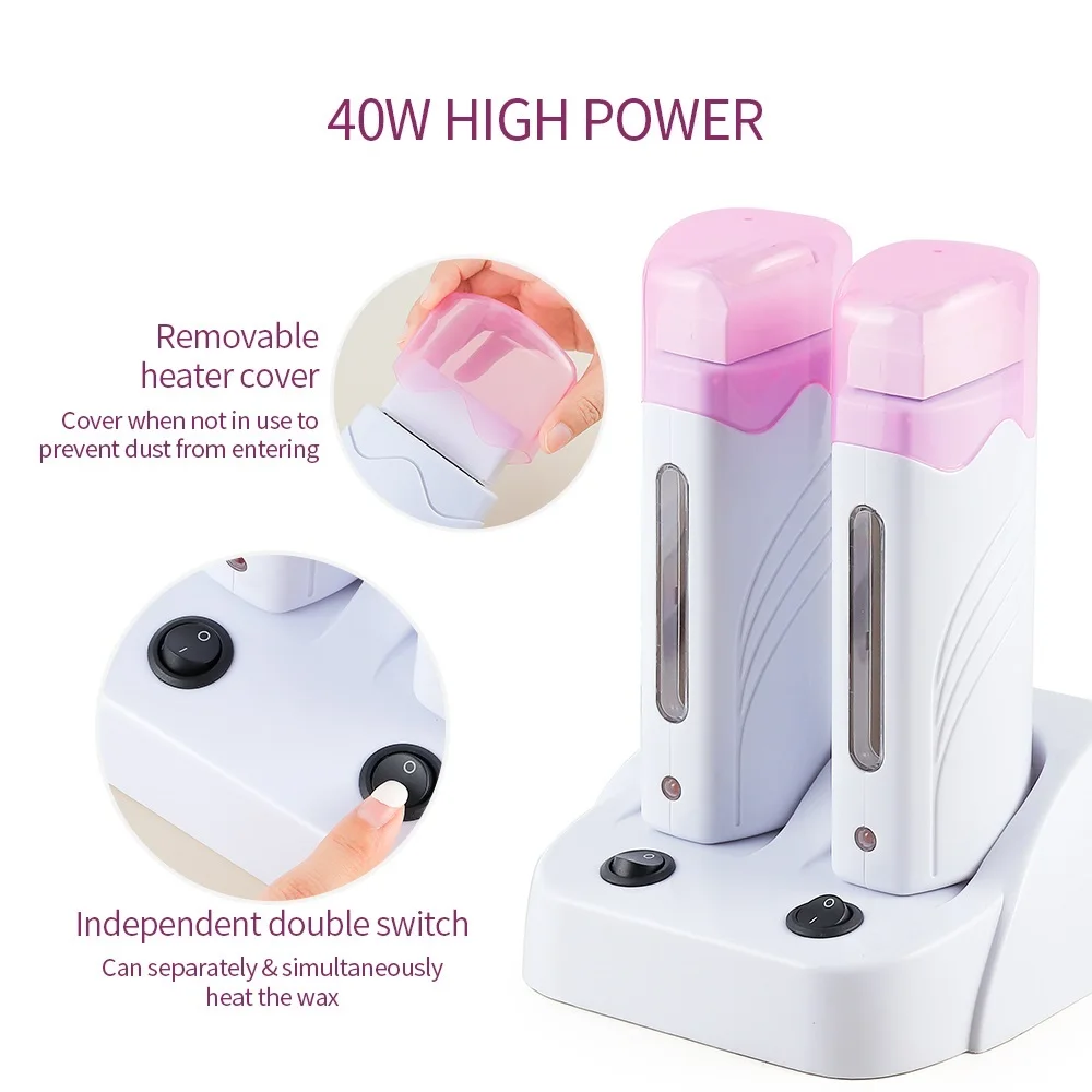 Electric Double Rolling Depilatory Waxing Machine Double Base Wax Heater Hair Removal Waxing Warmer Epilator for Whole Body