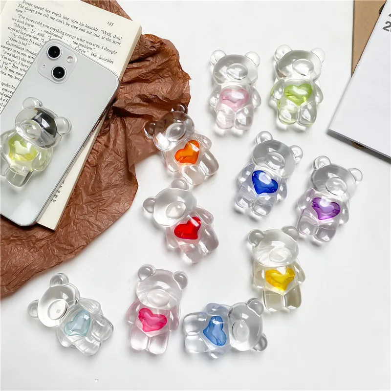 

3D прозрачная подставка для мобильного телефона с медвежьим сердцем, складная поддержка Tok для IPhone 16, 15, аксессуары для телефонов Xiaomi, держатель-подставка