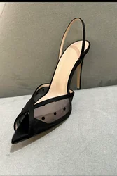 Peep Toe Mesh Dot Sandals Summer Sexy Lady Back Straps Fashion Women Dress Party Classic Pumps Hollow Shallow Comfort Shoes