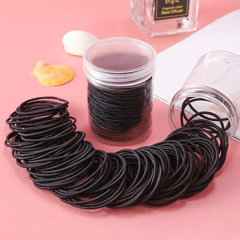 100pcs Solid Hair Tie Polyester Rope Ponytail Holder Minimalist Band Elastic Headwear