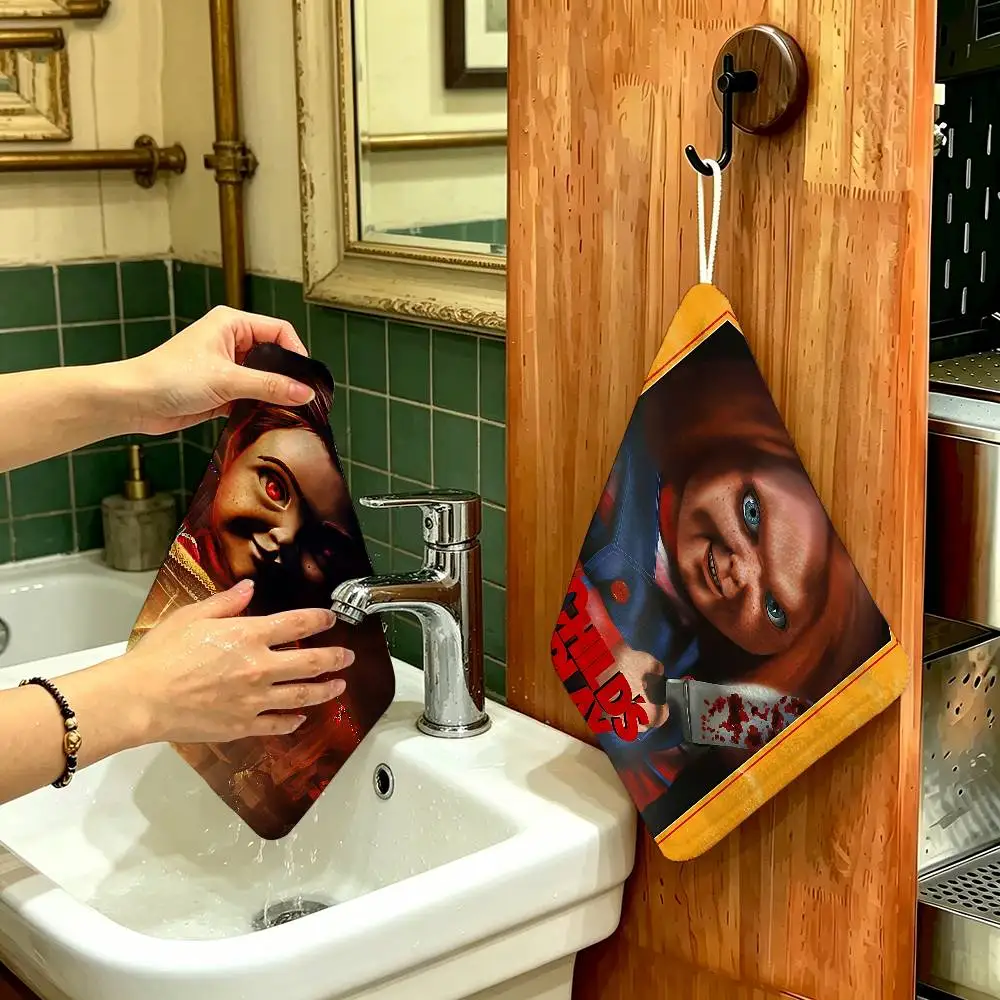 C-Chucky Horror Movie Polyester Cotton Hand Wiping Towel with Hanging Loop, Lightweight for Home and Commercial Use