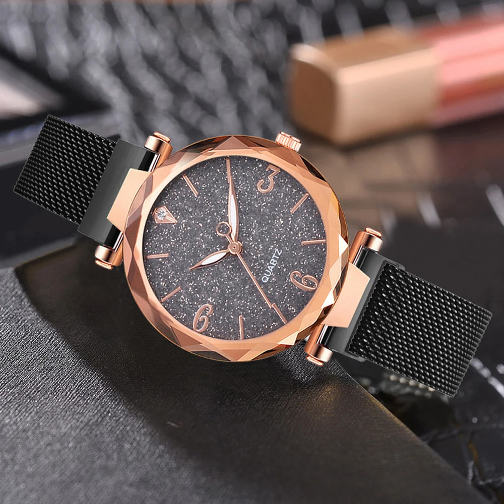 Women Watch  Top Brand Luxury Magnetic Starry Sky Lady Wristwatch Mesh Female Clock Rose Gold Relogio Feminino