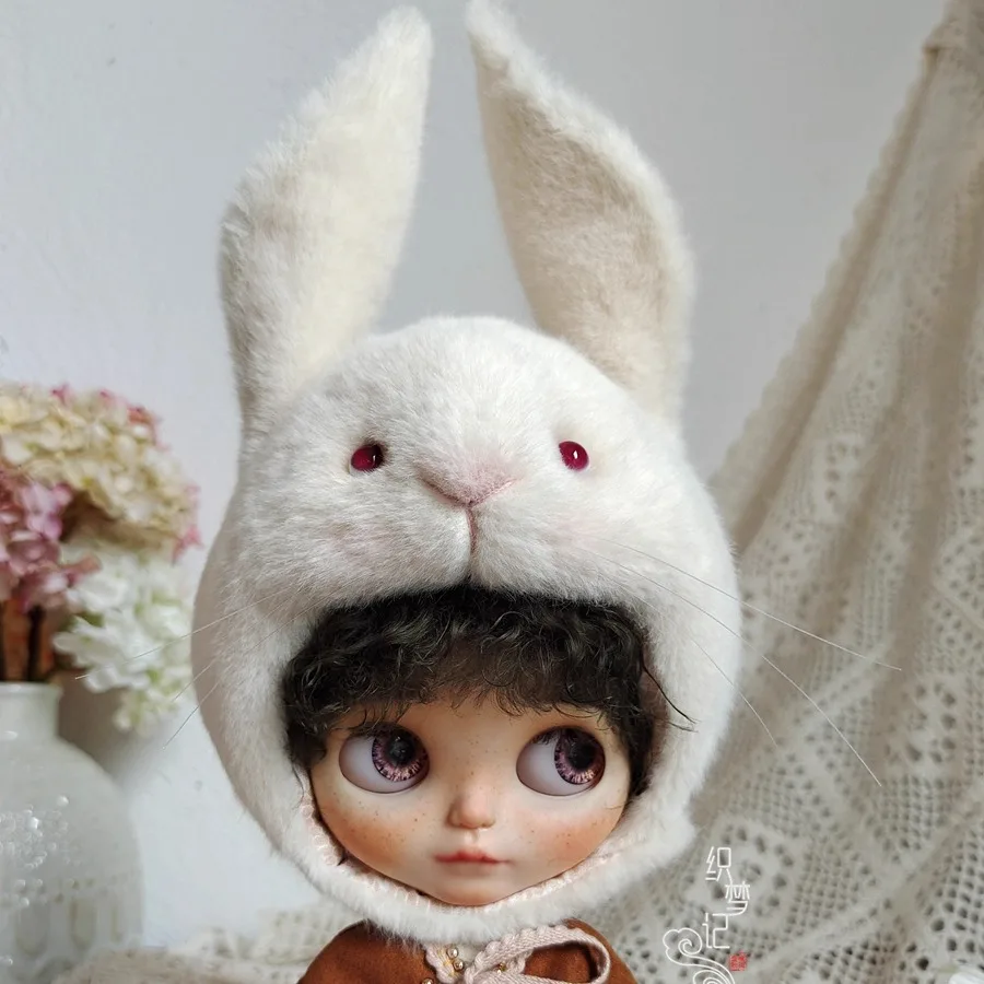 

Handword Cute Rabbit Ears Doll Hat for blyth OB24 Hair Doll's Plush Hat Cap Model Toy Figure Accessories MM