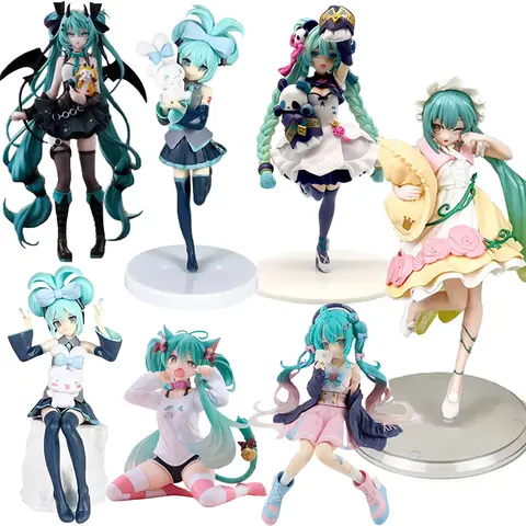 Animação anime linda menina hatsune miku artesanal diabo hatsune miku gato orelha hatsune miku bonito artesanal pvc modelo decorações