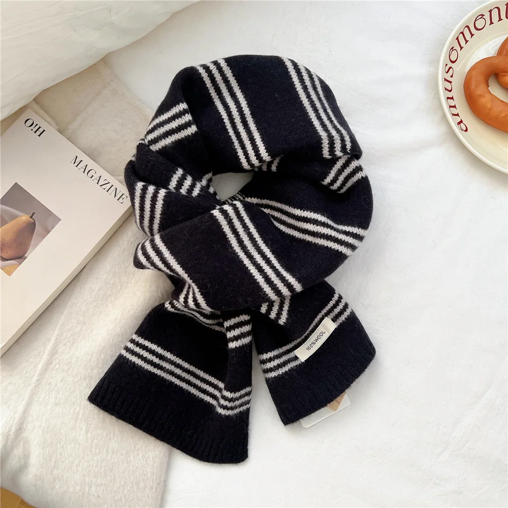 

100% Wool Neck Scarves Man Winter Accessories Casual Vintage Blue Red Coffee Beige Striped Winter Scarf Christmas Neck Warmer