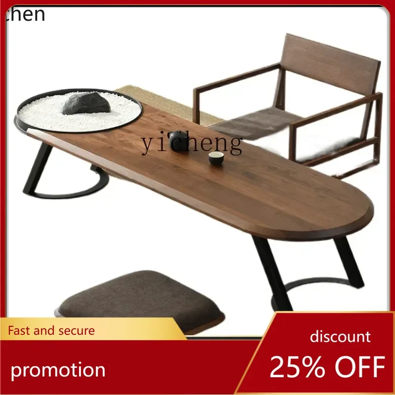 

HT Black Walnut Solid Wood Tea Table Modern Minimalist Tatami Furniture Zen New Chinese Style Short Tea Table