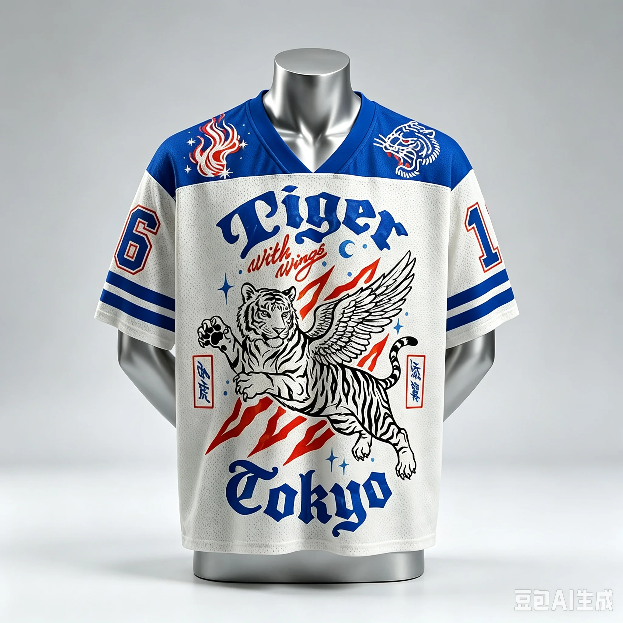 Japanese Style Retro Tiger with Wings 3d Printed V-neck Jersey Fashion Casual Y2k Breathable Quick Drying Tshirt Unisex Tops Tee