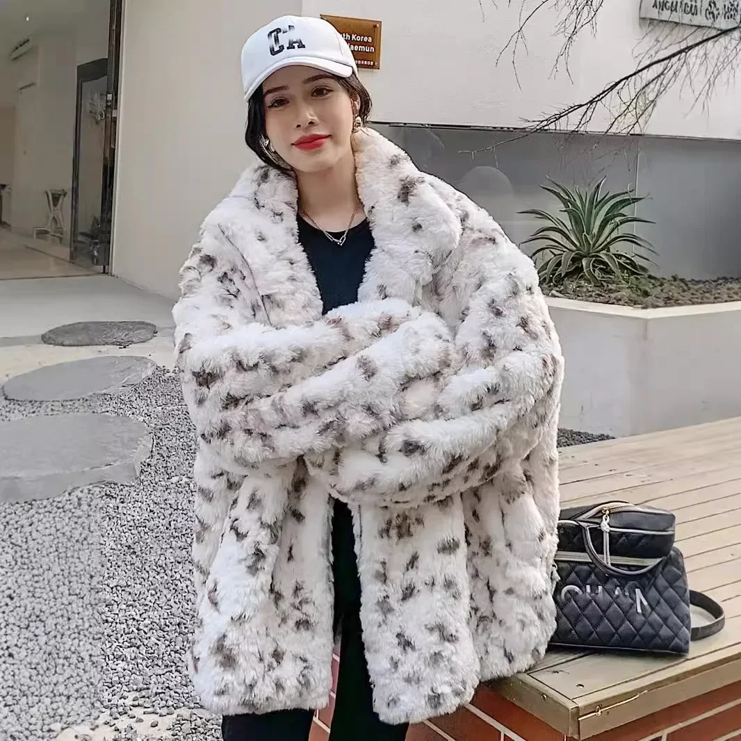 Cappotti da donna in pelliccia sintetica Giacche Colletto rovesciato Cappotto con cerniera Spessore caldo Y2k Giacca streetwear Capispalla con stampa leopardata Autunno Inverno