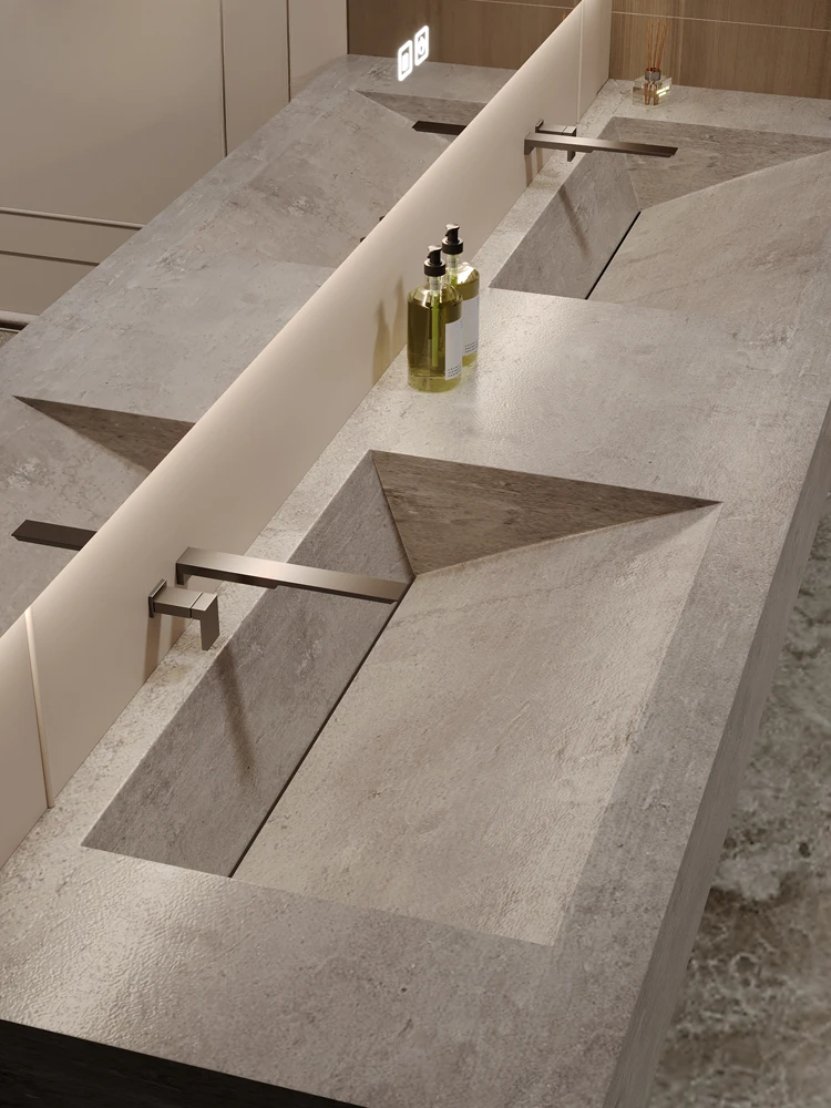 Customized rock slab integrated basin bathroom cabinet combination set bathroom washbasin