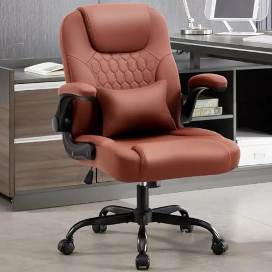 Executive Office Chair PU, Leather Office Chair with Wheels, 360° Swivel Rolling Chair with Padded Arms, Ergonomic Computer Cha