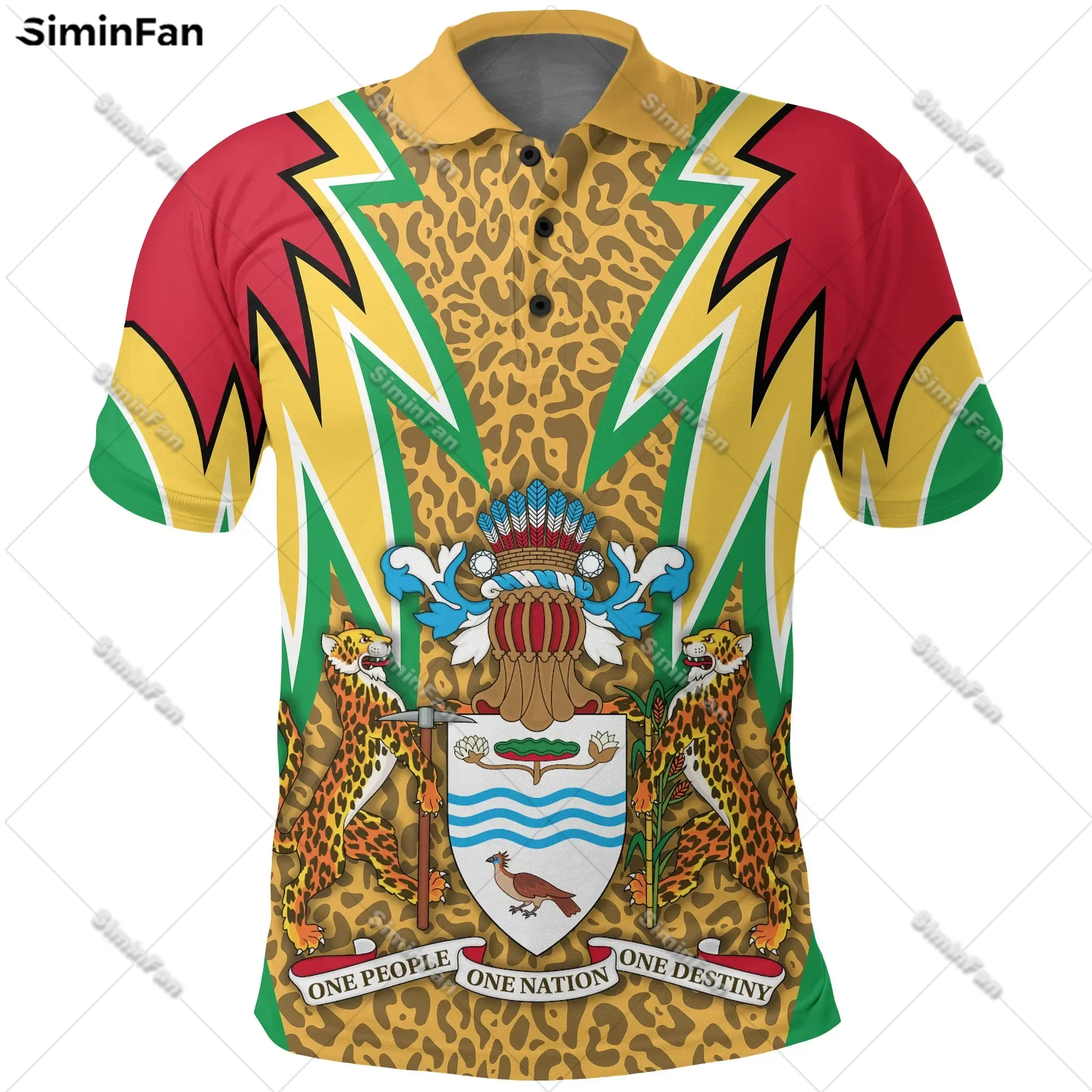 Guyana Coat Of Arms Leopard Pattern Men Polo Shirt 3D Printed Male Lapel Tennis Tshirt Unisex Summer Short Sleeve Tee Female Top