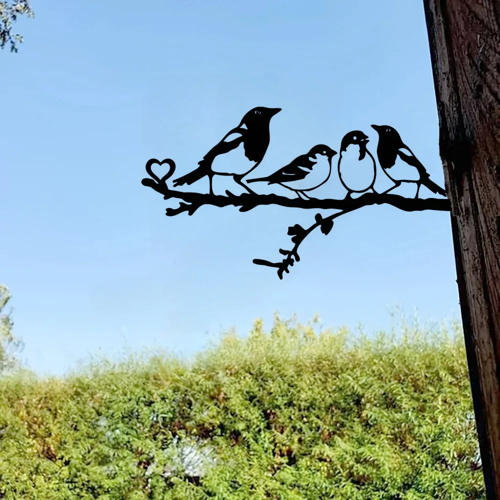 

Crafts 1pc Four Birds On Branch Steel Silhouette Metal Wall Art Home Garden Yard Patio Outdoor Statue Stake Decoration Perfect