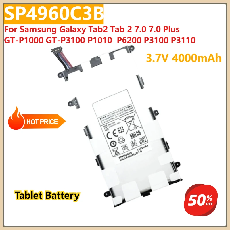 

SP4960C3B Tablet Battery 3.7V 4000mAh For Samsung Galaxy Tab2 Tab 2 7.0 7.0 Plus GT-P1000 GT-P3100 P1010 P6200 P3100 P3110