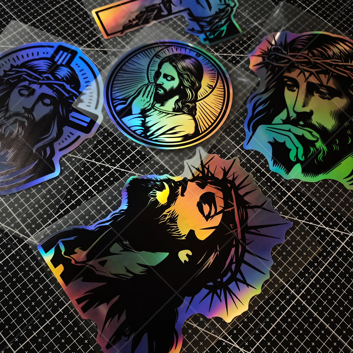 Multiple 1-piece religious stickers featuring Jesus and the Cross, high-quality PVC stickers, exquisite religious artworks