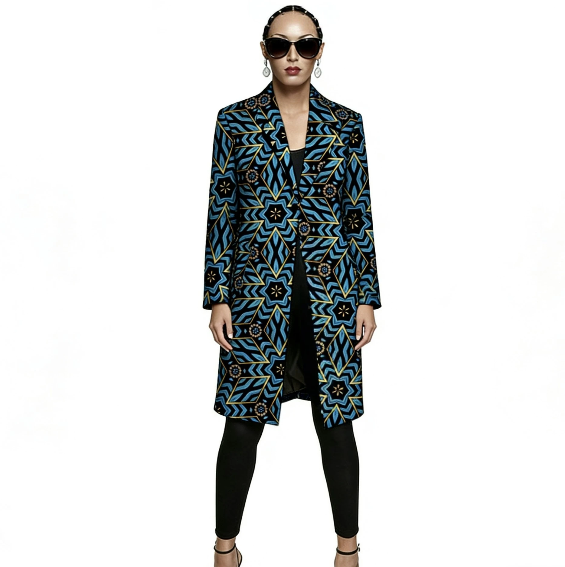 

Женский длинный блейзер в африканском стиле, костюмный пиджак из ткани Анкара, модная верхняя одежда с восковым принтом, на заказ