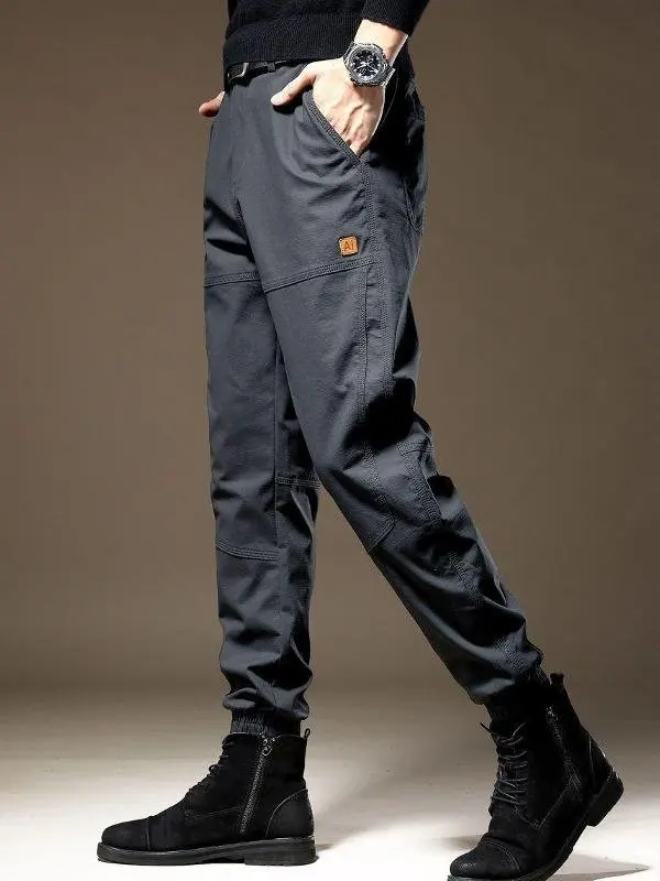 

American Sle Patchwork Work Pants Men's Trendy Cuffed Casual Trousers Youth Loose Fit Zipper Waist Ci Walk Faion