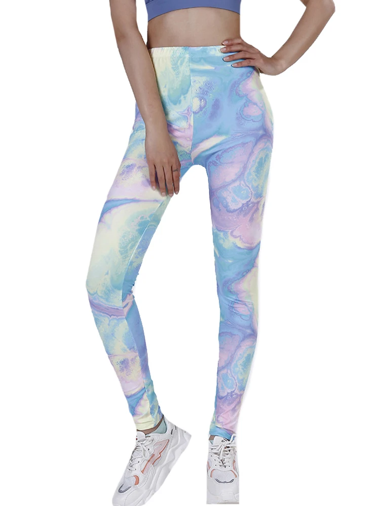 

YRRETY Tye Dye Leggings Printing Gym Women Clothing Workout Pants Fitness Push Up Running Female Casual Trousers Tights Sports