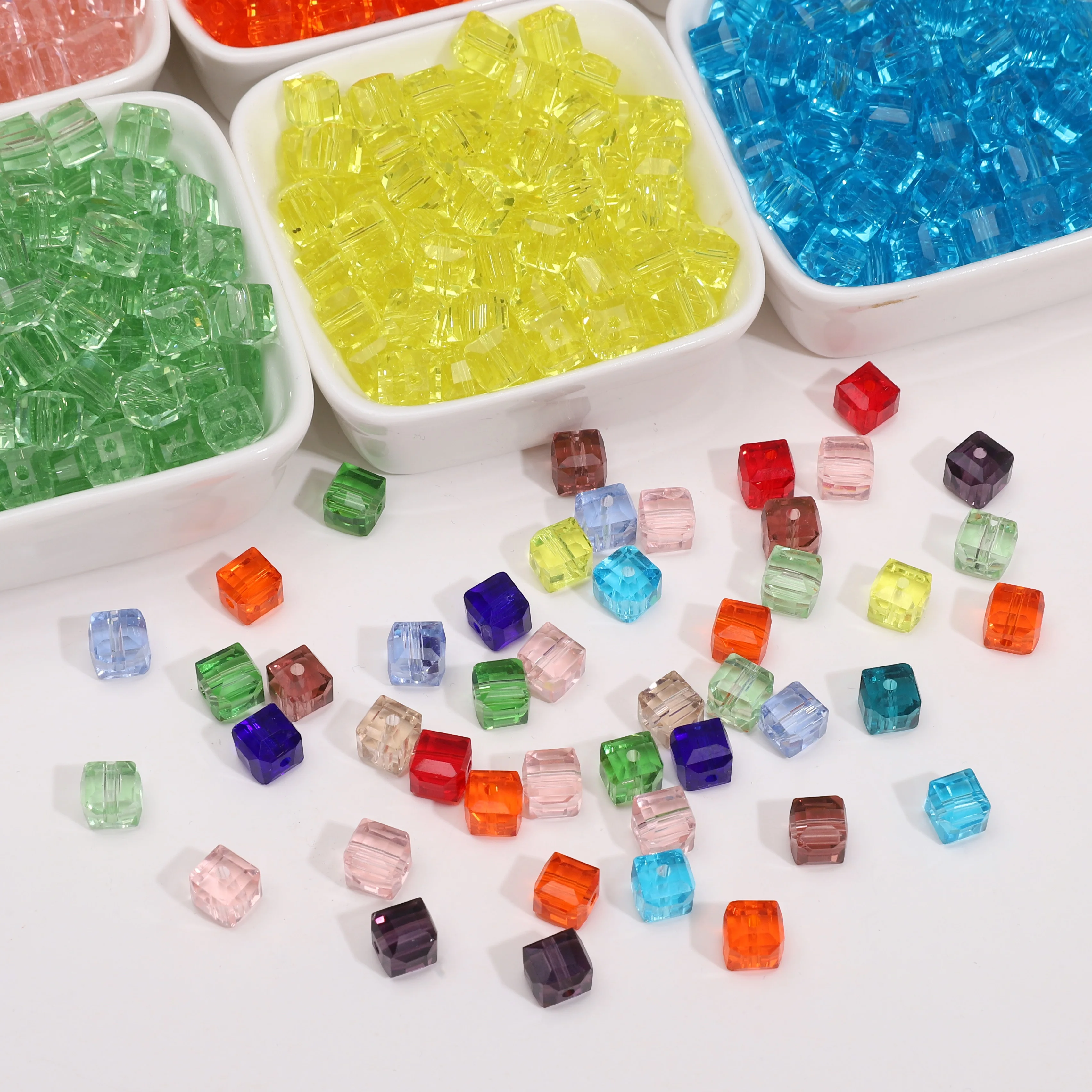 10-20pcs 6mm Glass Crystal Transparent Cube Beads 1.3mm Hole Various Colors DIY Bracelet Necklace Craft Accessories Making