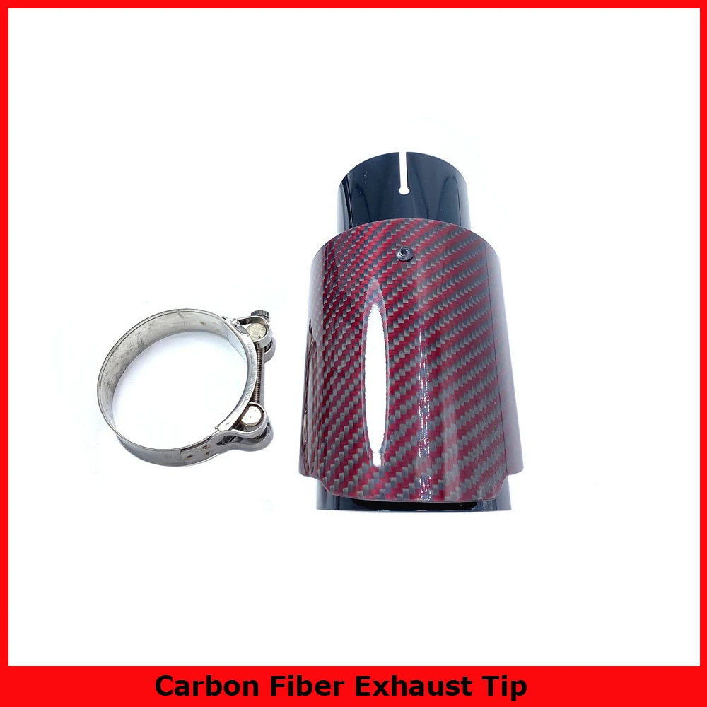 

1Pc Car Modified Red Twill Fiber Carbon Muffler End Pipe Decoration Stainless Steel Exhaust Tip For E46 E60